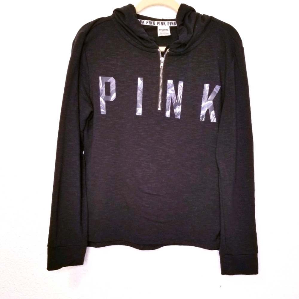 PINK quarter zip palm tree light hoodie